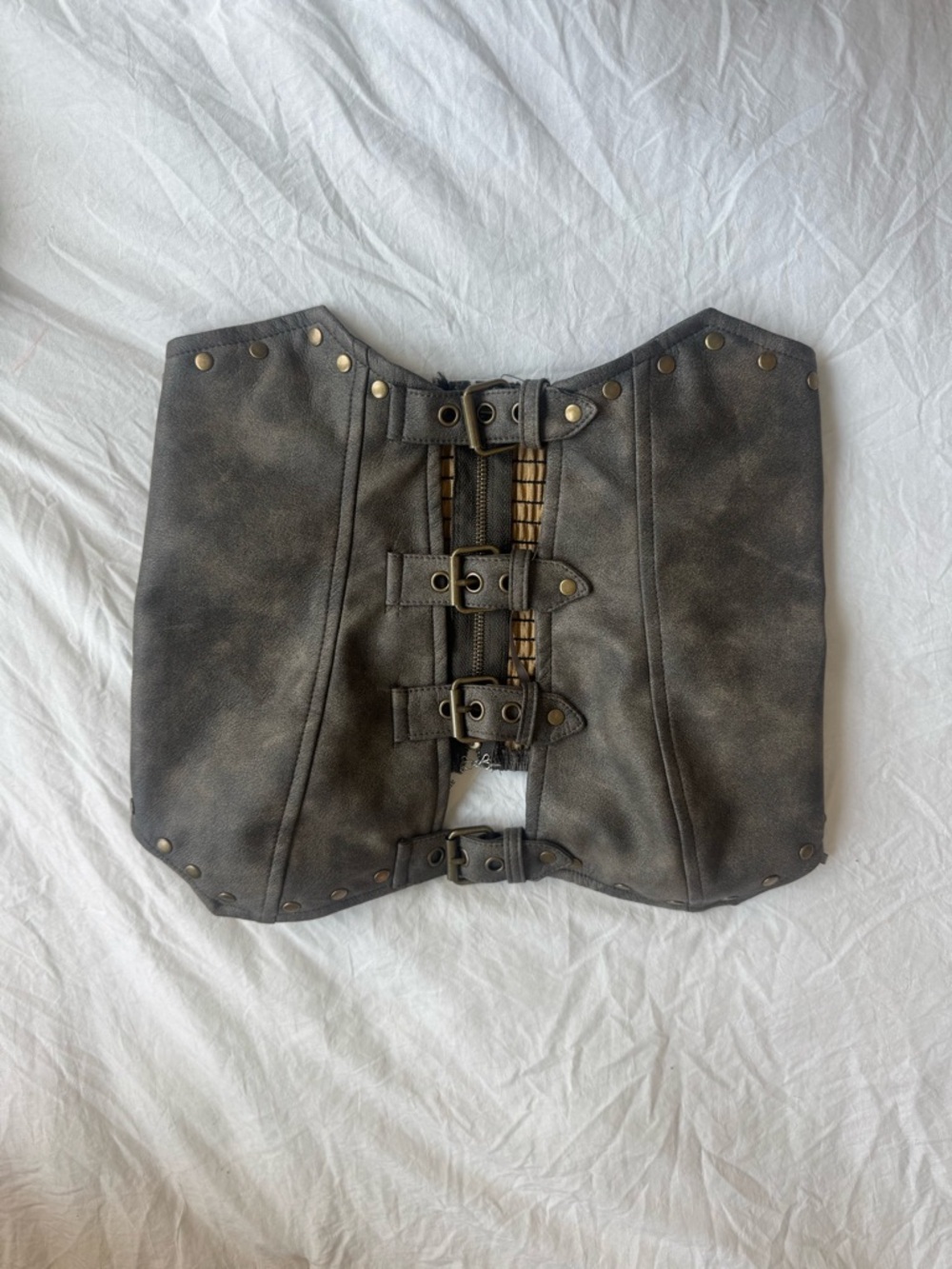 Windsor Gray Suede-Look Buckle Corset top